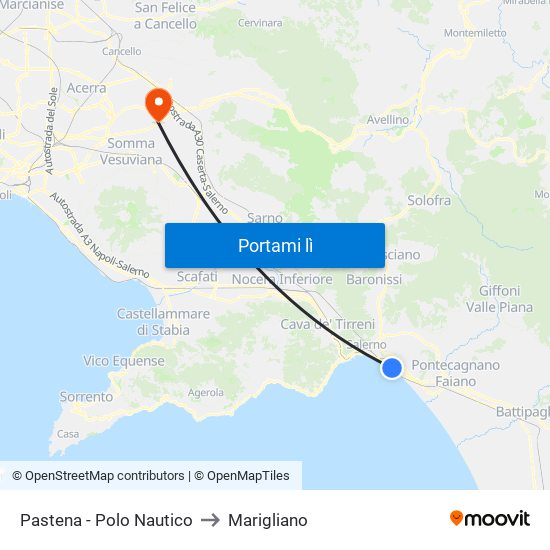 Pastena  - Polo Nautico to Marigliano map