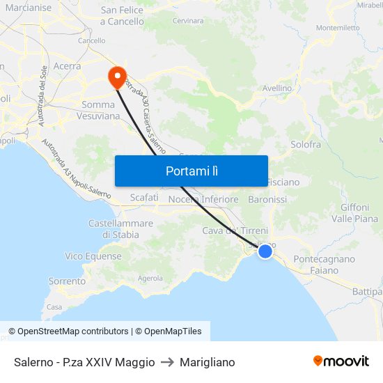 Salerno - P.za XXIV Maggio to Marigliano map