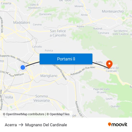 Acerra to Mugnano Del Cardinale map