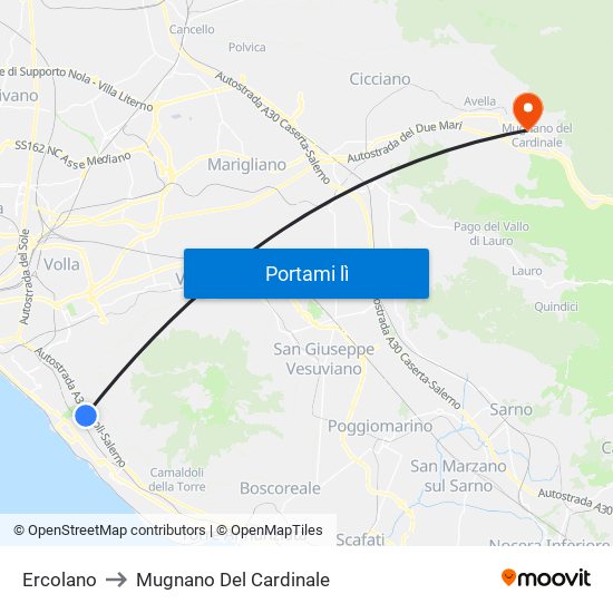 Ercolano to Mugnano Del Cardinale map