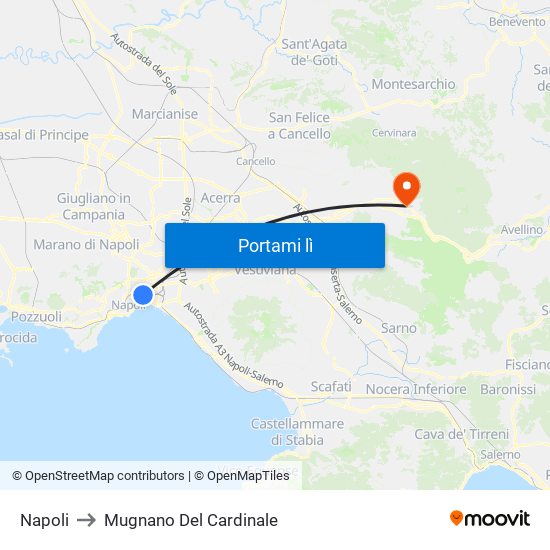 Napoli to Mugnano Del Cardinale map