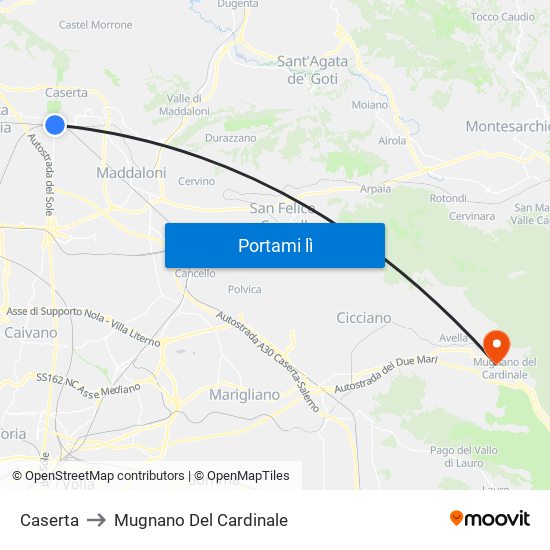 Caserta to Mugnano Del Cardinale map