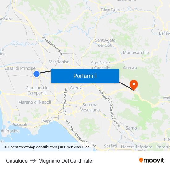 Casaluce to Mugnano Del Cardinale map