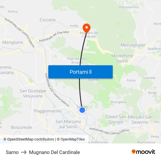 Sarno to Mugnano Del Cardinale map