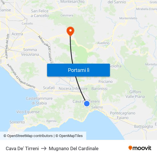 Cava De' Tirreni to Mugnano Del Cardinale map