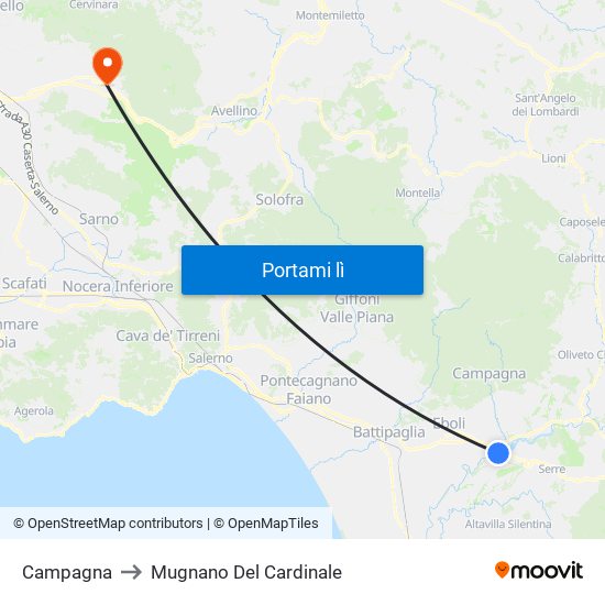 Campagna to Mugnano Del Cardinale map
