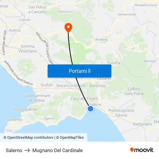 Salerno to Mugnano Del Cardinale map