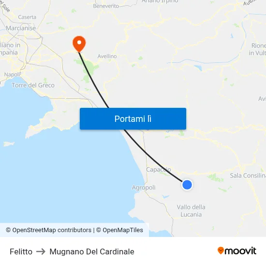 Felitto to Mugnano Del Cardinale map
