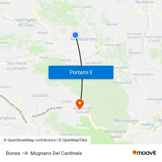 Bonea to Mugnano Del Cardinale map