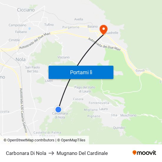 Carbonara Di Nola to Mugnano Del Cardinale map