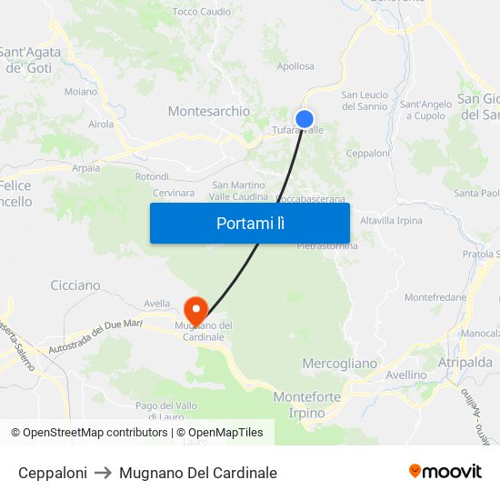 Ceppaloni to Mugnano Del Cardinale map