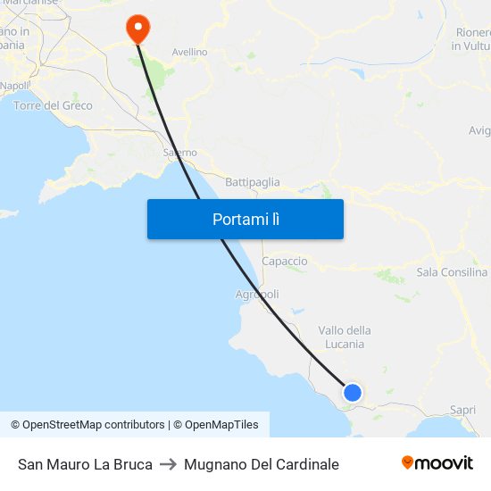San Mauro La Bruca to Mugnano Del Cardinale map