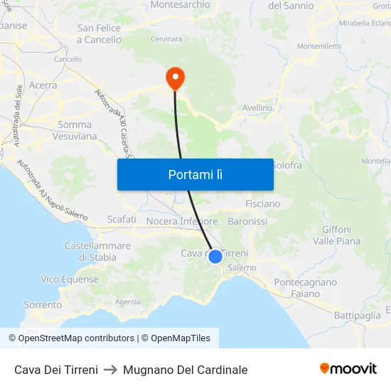 Cava Dei Tirreni to Mugnano Del Cardinale map