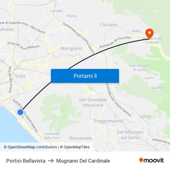 Portici Bellavista to Mugnano Del Cardinale map