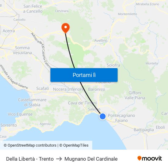 Della Libertà - Trento to Mugnano Del Cardinale map