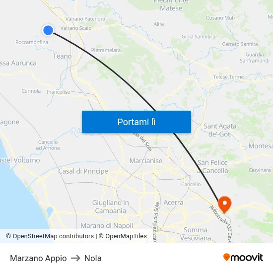 Marzano Appio to Nola map