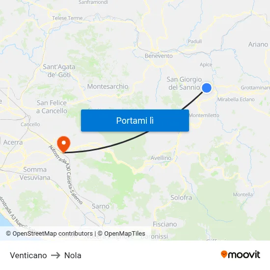 Venticano to Nola map