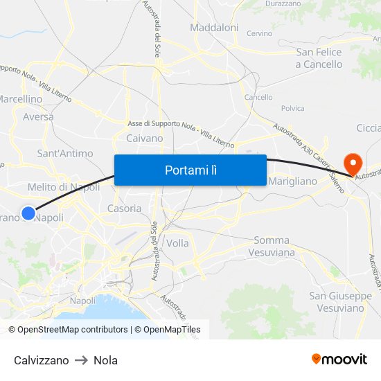 Calvizzano to Nola map