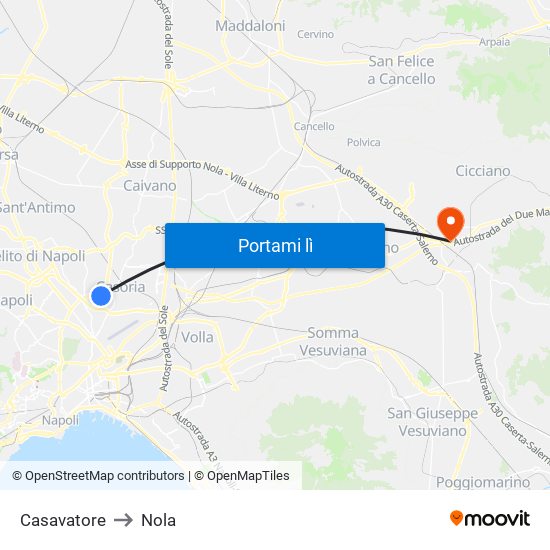 Casavatore to Nola map