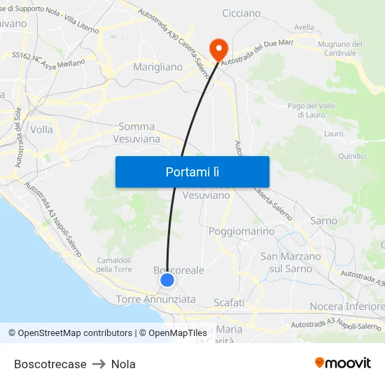 Boscotrecase to Nola map