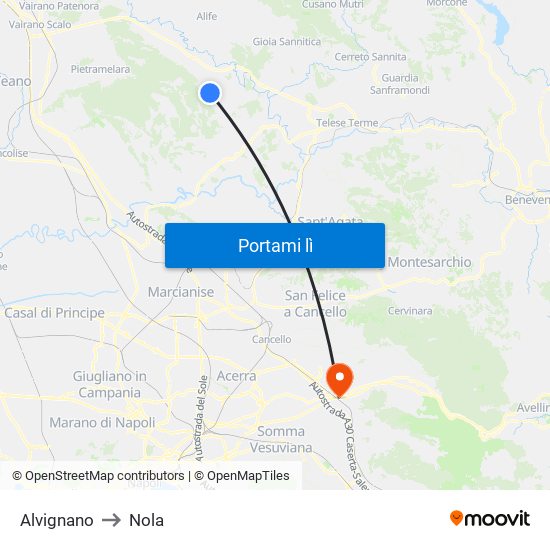 Alvignano to Nola map