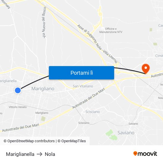 Mariglianella to Nola map