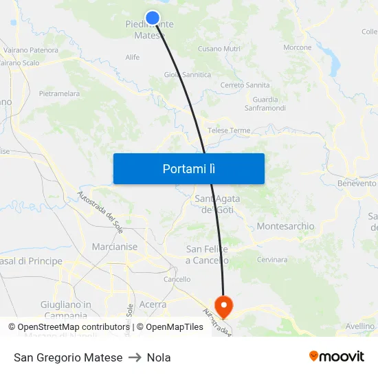 San Gregorio Matese to Nola map