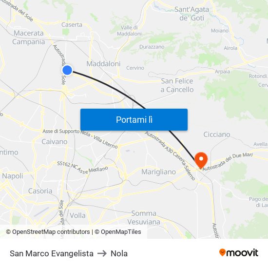 San Marco Evangelista to Nola map