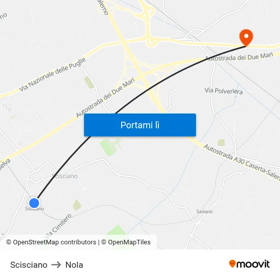 Scisciano to Nola map
