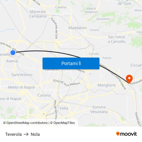 Teverola to Nola map