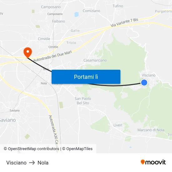 Visciano to Nola map