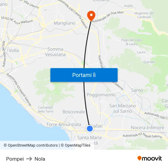 Pompei to Nola map