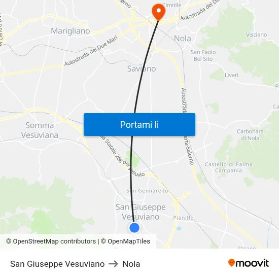 San Giuseppe Vesuviano to Nola map