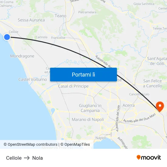Cellole to Nola map
