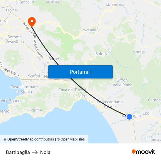 Battipaglia to Nola map