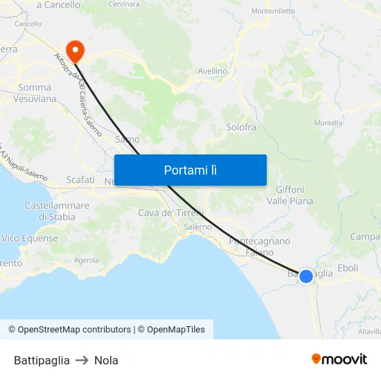 Battipaglia to Nola map