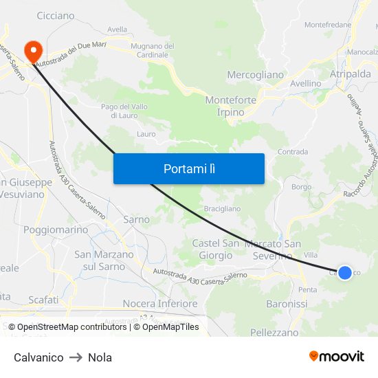 Calvanico to Nola map