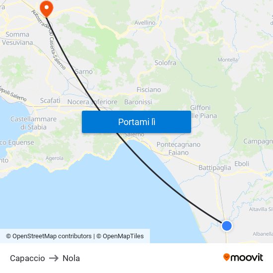 Capaccio to Nola map
