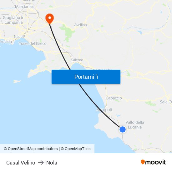 Casal Velino to Nola map