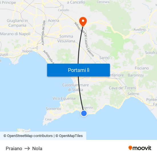 Praiano to Nola map