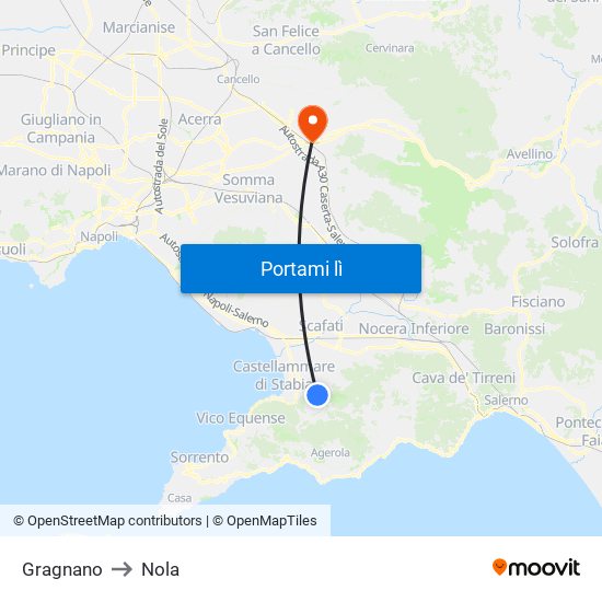 Gragnano to Nola map