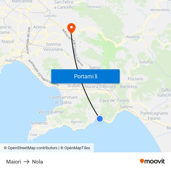 Maiori to Nola map