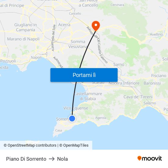 Piano Di Sorrento to Nola map