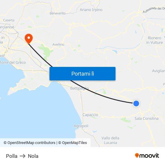Polla to Nola map