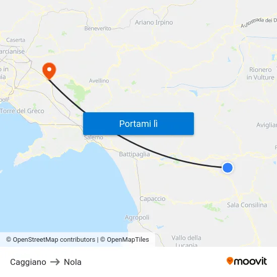 Caggiano to Nola map