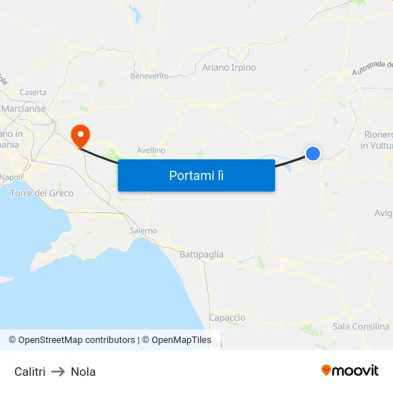 Calitri to Nola map