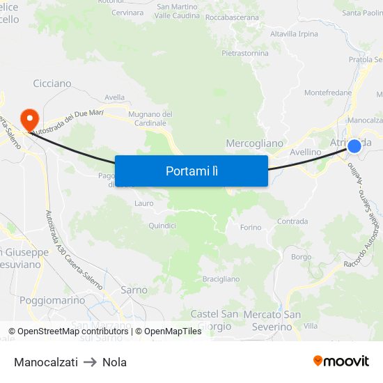 Manocalzati to Nola map