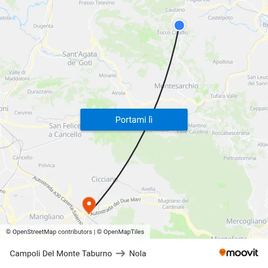 Campoli Del Monte Taburno to Nola map