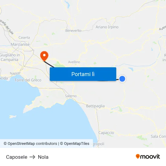 Caposele to Nola map