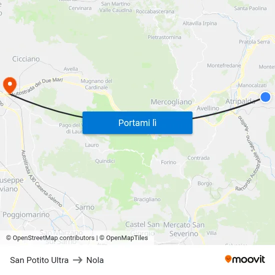 San Potito Ultra to Nola map